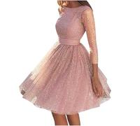 Zeiayuas Sequin Dress for Women UK Sparkly Glitter Party Dress 3/4 Sleeve Mesh Tutu Dress Sparkle Disco Club Dresses Ladies Formal Clubwear Wrapped Mini Dress Evening Gown Pink