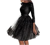 Zeiayuas Sequin Dress for Women UK Sparkly Glitter Party Dress 3/4 Sleeve Mesh Tutu Dress Sparkle Disco Club Dresses Ladies Formal Clubwear Wrapped Mini Dress Evening Gown Black