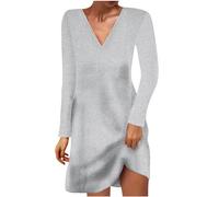 Zeiayuas Sequin Dresses for Women UK Sparkly Glitter Evening Dress Elegant V Neck Long Sleeve Mini Dress Party Disco Club Dress Ladies Sexy Cocktail Clubwear Wedding Guest Outfit Silver