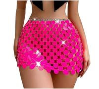 Zeiayuas Sequin Skirt Women Belly Dance Skirt Costume Rave Tassel Mini Skirts for Performance Costumes Sparkle Glitter Shiny Bodycon Pencil Short Mini Skirts Dancing Party Going Out Y2K Streetwear