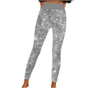 Zeiayuas Sequin Trousers for Women Yoga Leggings Sparkle Glitter Pants Elasticated Waist Skinny Stretch Trousers Tights Evening Prom Party Pants Slim Fit Long Pants Casual Elegant Club Party Clubwear