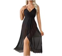 Zeiayuas Sexy Nightgown Chemise Teddy Lingerie Nightwear V-Neck See-Through Mesh Babydoll Nightdress Ladies Backless Negligee Nightgown Pajamas Dress UK Clearance