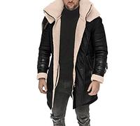 Zeiayuas Sherpa Fleece Lined Coat Men Leather Jacket Trucker Jackets Sheepskin Winter Trench Coats Warm Fluffy Thick Outerwear Motorcycle Cargo Biker Jacket Faux Fur Overcoat Fuzzy Fluffy Outerwear