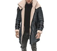Zeiayuas Sherpa Fleece Lined Coat Men Leather Jacket Trucker Jackets Sheepskin Winter Trench Coats Warm Fluffy Thick Outerwear Motorcycle Cargo Biker Jacket Faux Fur Overcoat Fuzzy Fluffy Outerwear