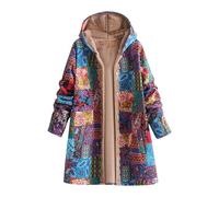 Zeiayuas Sherpa Fleece Lined Coat Women Winter Thick Jackets Plush Warm Outwear Ladies Teddy Bear Long Trench Coat Thicken Casual Jackets Vintage Floral Print Coats Overcoat Blue