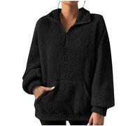 Zeiayuas Sherpa Fleece Pullover for Women UK Fluffy Fuzzy Sweatshirt Half Zip Pocket Jumper Teddy Faux Fur Tops Winter Warm Soft Tops Ladies Plush Comfy Soft Sweatshirts