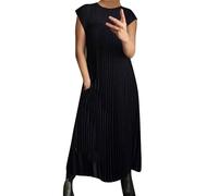 Zeiayuas Shift Dresses for Women UK Elegant Pleated Dress Short Sleeve Summer Maxi Dress with Pockets Ladies Solid Color Tunic Beach Dresses Loose Casual Long Dresses Office Work Smock Dresses Black
