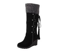 Zeiayuas Snow Boots for Women Winter Fur Lined Warm Knee High Boots Wedge Heel Mid-Calf Ankle Riding Boots Comfort Outdoor Walking Shoes Ladies Anti Slip Casual Long Boots Back Zipper Tassel Shoes
