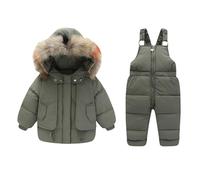 Zeiayuas Snowsuit Kids Puffer Down Jacket with Hood + Snow Bib Tousers Pants Girl Boy Waterproof Winter 2 Piece Ski Suits Children Lightweight Outfit Set for Unisex Baby Toddler Age 1-7 Years