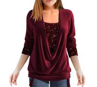 Zeiayuas Sparkly Tops for Women UK Festival Party Club Shirt Ladies Sequin Top Long Sleeve Cowl Neck Shining Christmas Blouse Pullover Lightweight Elegant Loose Plus Size Glitter Tunic