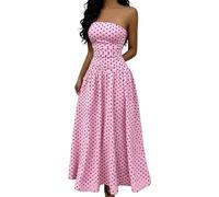 Zeiayuas Summer Bandeau Dress for Women Polka Dot Maxi Dresses Sleeveless High Waisted A Line Flowy Long Dresses Casual Bohemian Tube Beach Long Dress Elegant Boho Ruched Hawaiian Sundress Pink