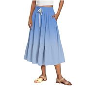 Zeiayuas Summer Boho Midi Skirt Women Vintage Floral Print Gypsy Skirts with Pockets Ladies High Waist Long Summer Dresses Skirt for Beach Holiday