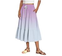 Zeiayuas Summer Boho Midi Skirt Women Vintage Floral Print Gypsy Skirts with Pockets Ladies High Waist Long Summer Dresses Skirt for Beach Holiday