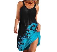 Zeiayuas Summer Dresses for Women UK Clearance Bohemian Sleeveless Beach Dress Knee Length Boho Dress for Special Occasions Ladies Halter Neck Tunic Midi Dresses Petite Sexy Dress