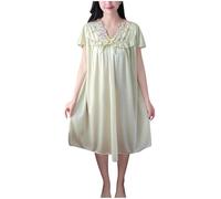 Zeiayuas Summer Dresses for Women UK Clearance Women's Satin Mesh Dresses Ladies Floral Print Nightwear Sexy Semi Transparent Short Nightdress Sexy Soft Dress Silk V Neck Sexy Dress