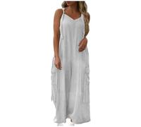 Zeiayuas Summer Dungarees for Women UK Romper Wide Leg Jumpsuit with Big Pocket Loose Fit Beach Vacation Overalls Casual Loose Baggy Fashion Playsuit Trousers Overalls Sling Jumpsuit White