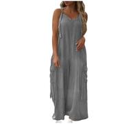 Zeiayuas Summer Dungarees for Women UK Romper Wide Leg Jumpsuit with Big Pocket Loose Fit Beach Vacation Overalls Casual Loose Baggy Fashion Playsuit Trousers Overalls Sling Jumpsuit Gray