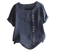 Zeiayuas Summer Linen Tops for Women UK Clearance Short Sleeve Floral Tops Elegant Casual Flower Print Loose T-Shirts Spring Fashion Graphic Tee Ladies Button Blouses Tunics Size 16
