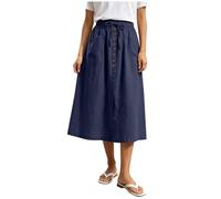 Zeiayuas Summer Skirt Women Cotton Linen Boho Midi Skirts Elastic Waist Button Skirt with Pockets Ladies High Waist Solid Color Long Summer Dresses Skirts for Beach Holiday Navy
