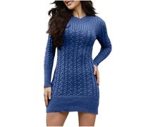 Zeiayuas Sweater Dresses for Women Elegant Jumper Dresses Knitted Round Neck A-Line Mini Dress Winter Pullover Dresses Long Sleeve Vintage Cable Knit Dress