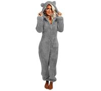 Zeiayuas Teddy Fleece Onesies for Women Ladies Warm Fluffy Pyjamas Hooded Onesie Teddy Pajamas Winter Plush Hooded Flannel One Piece Jumpsuit Playsuit Sleepwear Loungewear Rompe UK Size 8-22