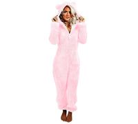 Zeiayuas Teddy Fleece Onesies for Women Ladies Warm Fluffy Pyjamas Hooded Onesie Teddy Pajamas Winter Plush Hooded Flannel One Piece Jumpsuit Playsuit Sleepwear Loungewear Rompe UK Size 8-22