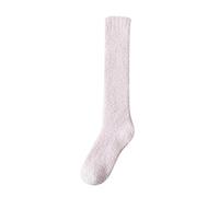 Zeiayuas Thermal Fluffy Thigh High Socks Womens Pure Color Winter Coral Plush Wool Over The Knee Socks Soft Teddy Cozy Fuzzy Leg Warmers Fleece-Lined Sleep Home Stocking for Women Gift