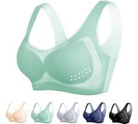 Zeiayuas Ultra-Thin Ice Silk Lifting Bra, Seamless, Wirefree, Push-Up, Front Closure Racerback, Balconette/Demi, Black, Grey, Skin Tone, Green, Blue, M-5XL