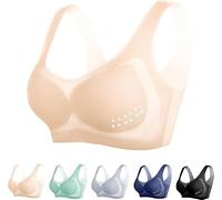 Zeiayuas Ultra-Thin Ice Silk Lifting Bra, Seamless, Wirefree, Push-Up, Front Closure Racerback, Balconette/Demi, Black, Grey, Skin Tone, Green, Blue, M-5XL