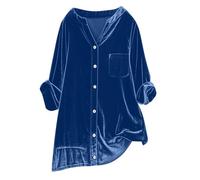 Zeiayuas Velvet Blouses for Women UK Retro Long Sleeve Blouse V Neck Button Down Tunic Top Shirts Elegant Party Club Shirts Loose Fit Vintage Casual Holiday Blouse Plus Size Tops