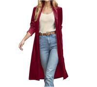 Zeiayuas Velvet Cardigan for Women UK Long Sleeve Open Front Jacket Long Trench Coats Vintage Solid Color Cardigans Business Offie Work Outerwear Elegant Club Party Suit Jacket Y2K Clothes Red