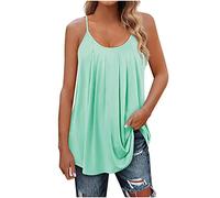 Zeiayuas Vest Tops Women UK Flowy Cotton Camisole Tops for Women Adjustable Straps Camisole Pleated Loose Fit Tank Top Crew Neck Pleated Summer Sleeveless Top S-3XL Mint Green