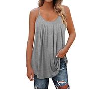 Zeiayuas Vest Tops Women UK Flowy Cotton Camisole Tops for Women Adjustable Straps Camisole Pleated Loose Fit Tank Top Crew Neck Pleated Summer Sleeveless Top S-3XL Gray
