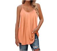 Zeiayuas Vest Tops Women UK Flowy Cotton Camisole Tops for Women Adjustable Straps Camisole Pleated Loose Fit Tank Top Crew Neck Pleated Summer Sleeveless Top S-3XL Orange