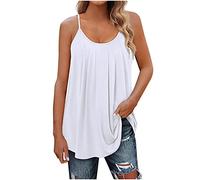 Zeiayuas Vest Tops Women UK Flowy Cotton Camisole Tops for Women Adjustable Straps Camisole Pleated Loose Fit Tank Top Crew Neck Pleated Summer Sleeveless Top S-3XL White