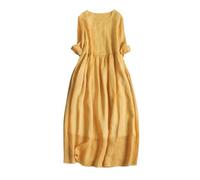 Zeiayuas Vintage Linen Dresses for Women UK Cotton Linen Maxi Dresses Lace Up Round Neck Half Sleeve Dress Pleated Boho Beach Holiday Dress Summer Casual Tunic Elastic Waist Tie Long Sundress