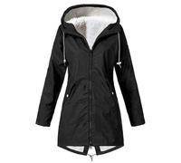 Zeiayuas Waterproof Jacket Women's Fleece Outdoor Rain Coats Zip Windproof Long Jackets Hooded Plus Size Rainoat Ladies Fur Lined Winter Warm Coat Windbreaker with Pockets Plus Size S-5XL