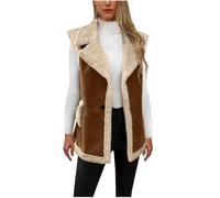 Zeiayuas Winter Gilet for Women Faux Suede Shearling Lapel Coat Sherpa Fleece Lined Vest Body Warmer Sheepskin Buckle Jackets Warm Plush Overcoat Moto Bomber Jacket Sleeveless Leather Coat Outerwear