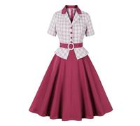 Zeiayuas Women 1950s Audrey Hepburn Tea Dress Vintage Rockabilly Dress A Line Swing Cocktail Party Dress Short Sleeve Button V Neck Retro Dresses Plain Swing Flowy Pleated Dance Gown