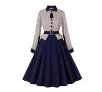 Zeiayuas Women 1950s Audrey Hepburn Tea Dress Vintage Rockabilly Dress A Line Swing Cocktail Party Dress Short Sleeve Button V Neck Retro Dresses Plain Swing Flowy Pleated Dance Gown