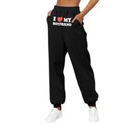 Zeiayuas Women Baggy Joggers Casual Running Pants Loose Fit Valentines Trousers I Love My Boyfriend Funny Letter Print Tracksuit Elastic High Waisted Jogging Bottoms Gym Workout Sportwear with Pocket