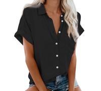 Zeiayuas Women Casual Blouse Clearance Short Sleeve Button Down Shirts Ladies Elegant Office Work Blouses Solid Color T-Shirt Loose Fit Tunic Tops Turn-Down Collar Blouse
