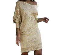 Zeiayuas Women Elegant Formal Sequins Dresses Wrap Off Shoulder Long Sleeves Midi Bodycon Party Dress Sparkly Glitter Evening Dress Elegant Disco Club Prom Ball Gowns Ladies Cocktail Clubwear Gold