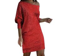 Zeiayuas Women Elegant Formal Sequins Dresses Wrap Off Shoulder Long Sleeves Midi Bodycon Party Dress Sparkly Glitter Evening Dress Elegant Disco Club Prom Ball Gowns Ladies Cocktail Clubwear Red