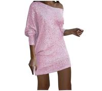 Zeiayuas Women Elegant Formal Sequins Dresses Wrap Off Shoulder Long Sleeves Midi Bodycon Party Dress Sparkly Glitter Evening Dress Elegant Disco Club Prom Ball Gowns Ladies Cocktail Clubwear Pink