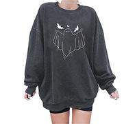 Zeiayuas Women Halloween Sweatshirt Pumpkin Bat Printed Round-Neck Long Sleeves Pullover Casual Tunic Tops Fall Winter Jumper Loose Fit Oversize Sweatshirt Casual Orange Top S-XXL