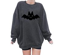 Zeiayuas Women Halloween Sweatshirt Pumpkin Bat Printed Round-Neck Long Sleeves Pullover Casual Tunic Tops Fall Winter Jumper Loose Fit Oversize Sweatshirt Casual Orange Top S-XXL