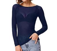 Zeiayuas Women Long Sleeves Sheer Mesh Tops Black Stretchy Sheer T Shirts See Through Slim Fit Mesh Crew Neck Stretchy Blouse
