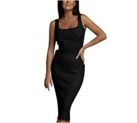 Zeiayuas Women Ribbed Knit Dress Bodycon Sleeveless Square Neck Midi Dresses Sexy Slim Fit Wrapped Dresses Evening Wedding Guest Dress Dinner Dance Party Elegant Dress Clubwear Clearance Black