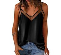 Zeiayuas Women Satin Cami Tops V Neck Silk Vests Sleeveless Mesh Summer Casual Chiffon Vest Top Elegant Loose Tank Tops Camisole Ladies T Shirts Solid Color Blouses Business Work Shirt UK Clearance